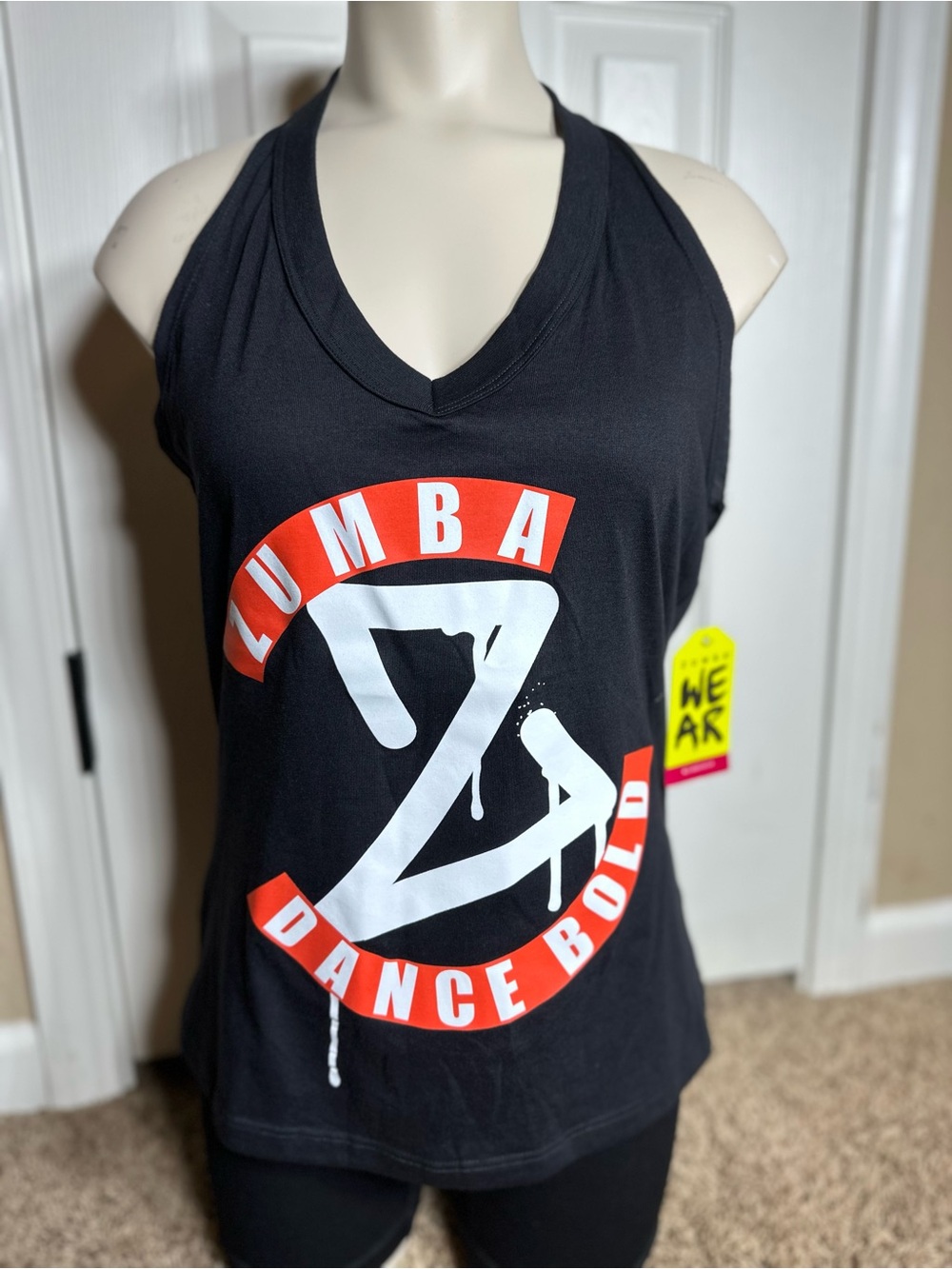 Zumba Dance Bold Black Halter Open Back Tank Womens Small NWT